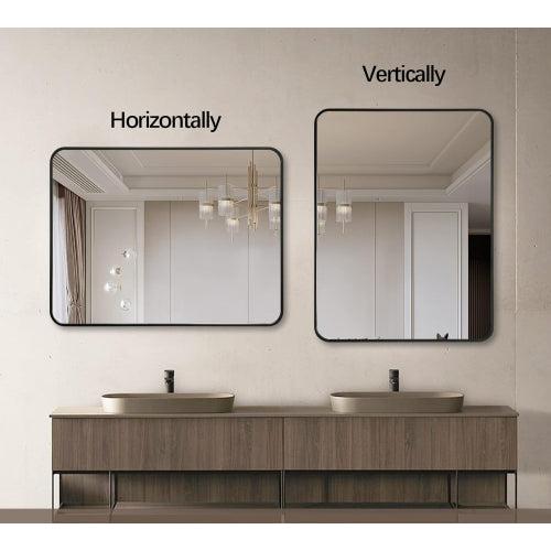 22x30 Inch Silver Metal Framed Rectangular Bathrrom Mirror For Wall.