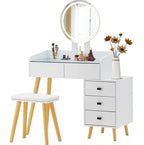 LED Glass Dressing Table Set | Extendable Side Design