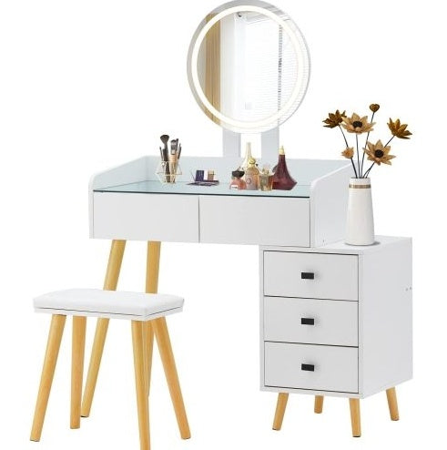 LED Glass Dressing Table Set | Extendable Side Design