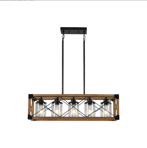 32 Inch Walnut Industrial Farmhouse Rectangle Pendant Light