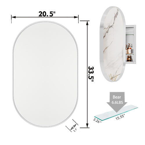 20x34 Inch Oval Recessed Metal Frame Bathroom Wall Cabinet With Mirror