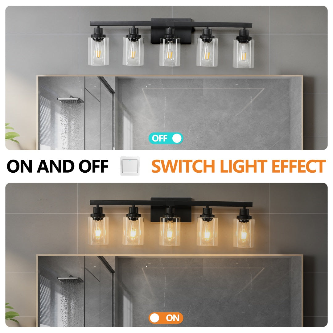 31 Modern Black 5-Light Bathroom Vanity Light Fixture