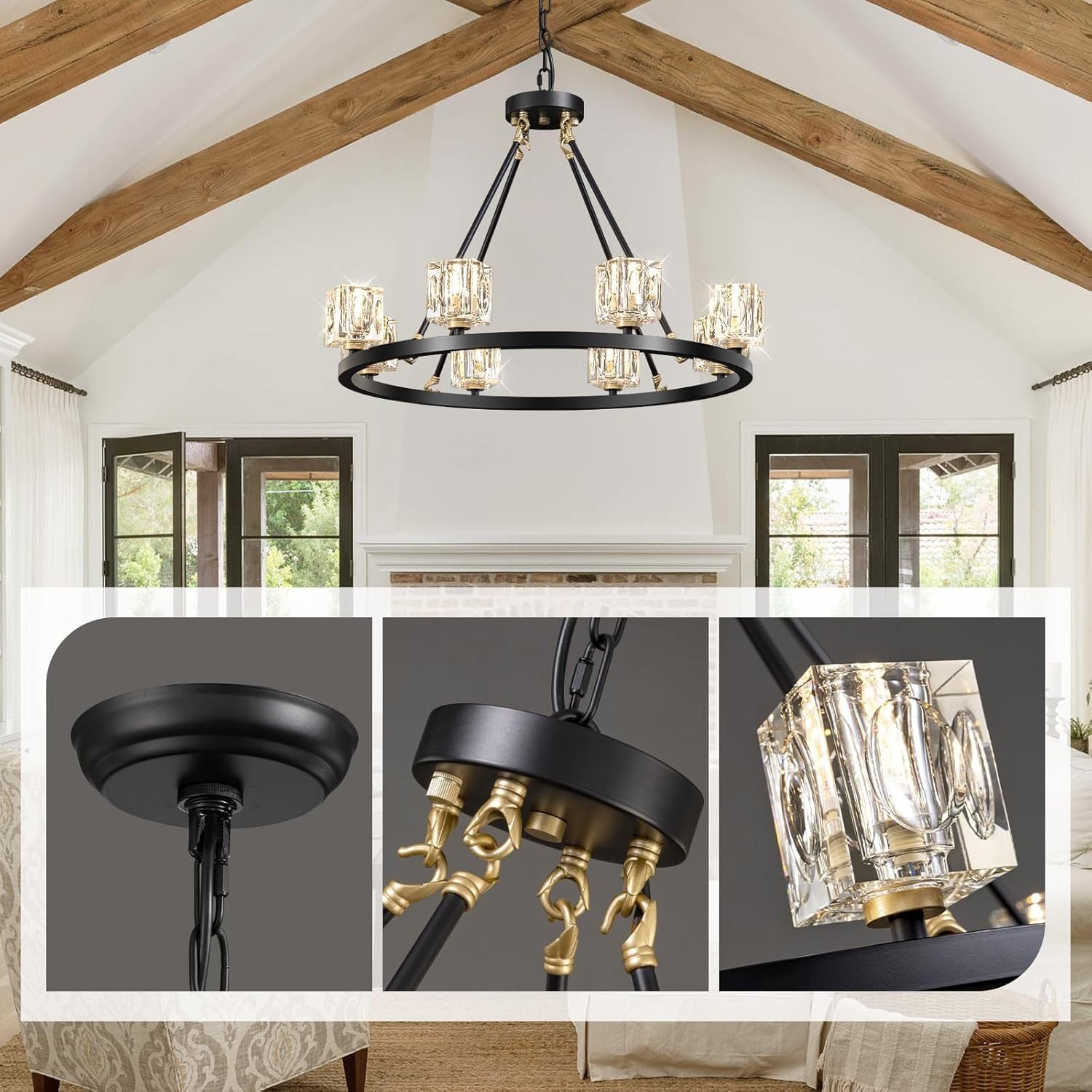 Black Farmhouse  Chandelier | Wagon Wheel Design