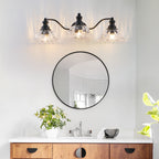 24 Inch 3-Light Vintage Bathroom Wall Sconce Elegant Black Metal And G