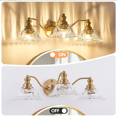 24 Inch 3-Light Vintage Bathroom Wall Sconce - Elegant Golden Metal An