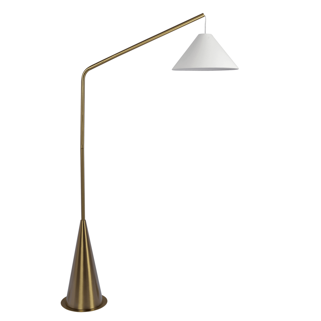 Lisbon Black Floor Lamp With On Off Coned Base Hanging White Fabric Sh