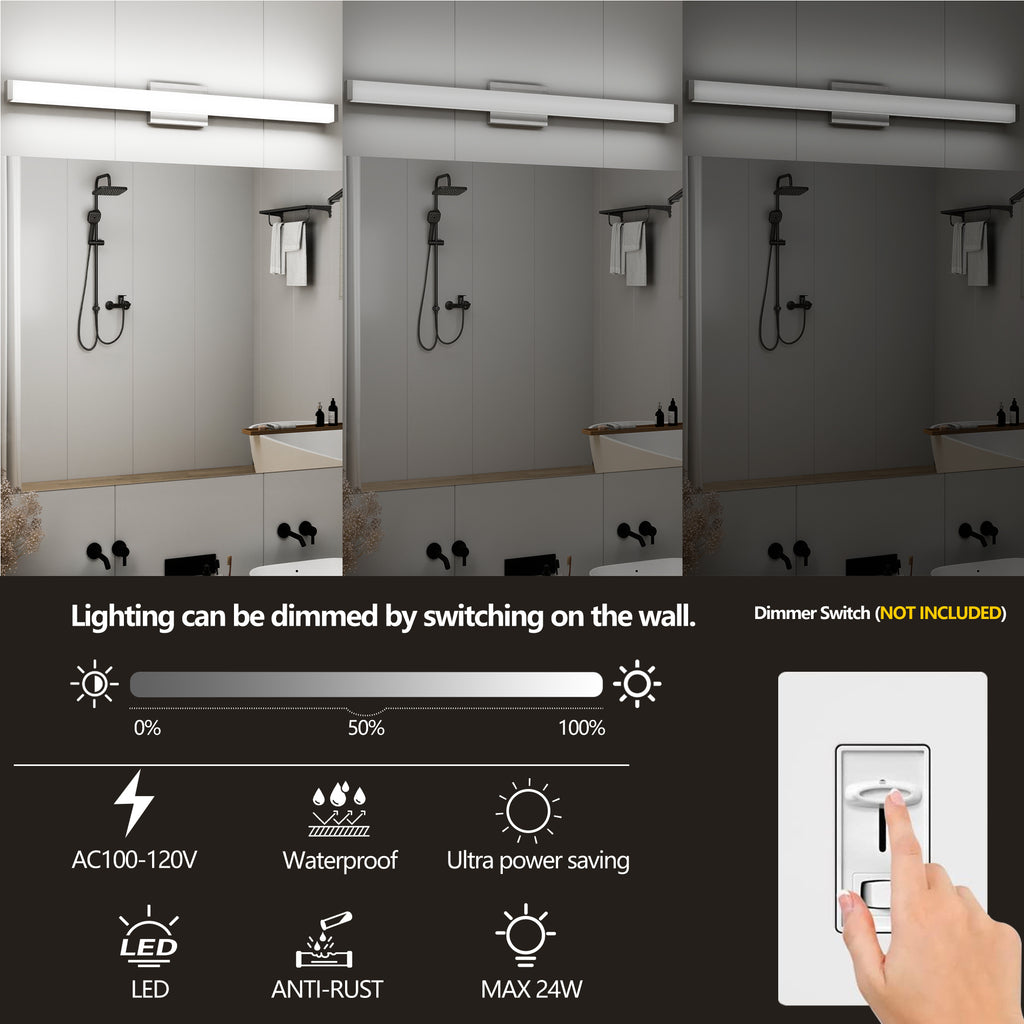 Bathroom Vanity Light Brushed Nickel Square LED 41 Inch 24W 6000K Cool