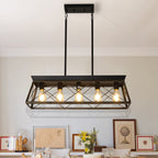 32in Black Gold Industrial 5-Light Pendant Chandelier
