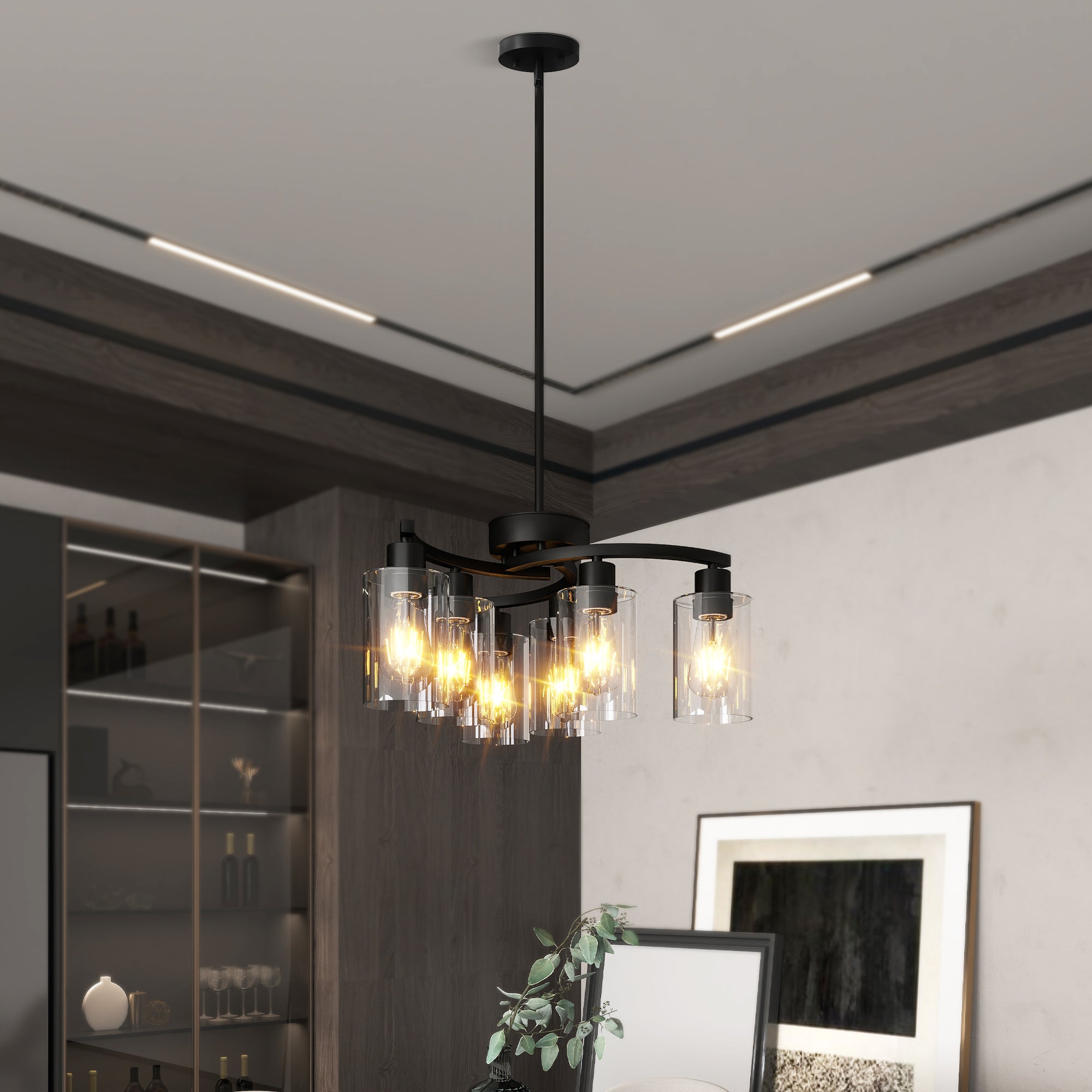 Modern Farmhouse Chandelier, 6-Light Matte Black