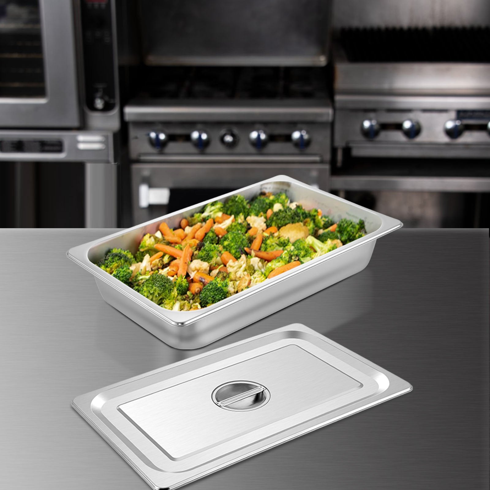 VEVOR 4 Pack Steam Table Pans 20.9 X 12.8 X 3.9 Inch Deep Steam Table