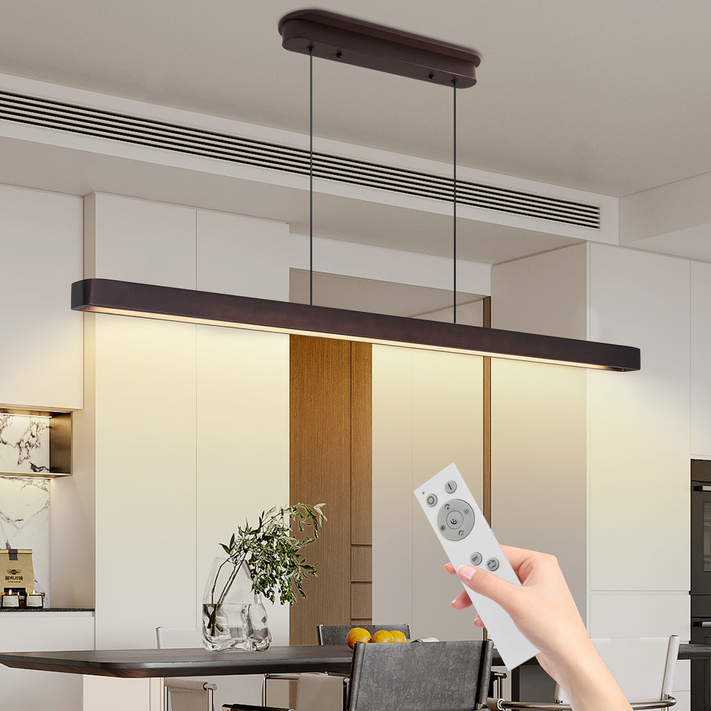 Walnut Wood LED Pendant Light, Linear 51 Inch, Dimmable