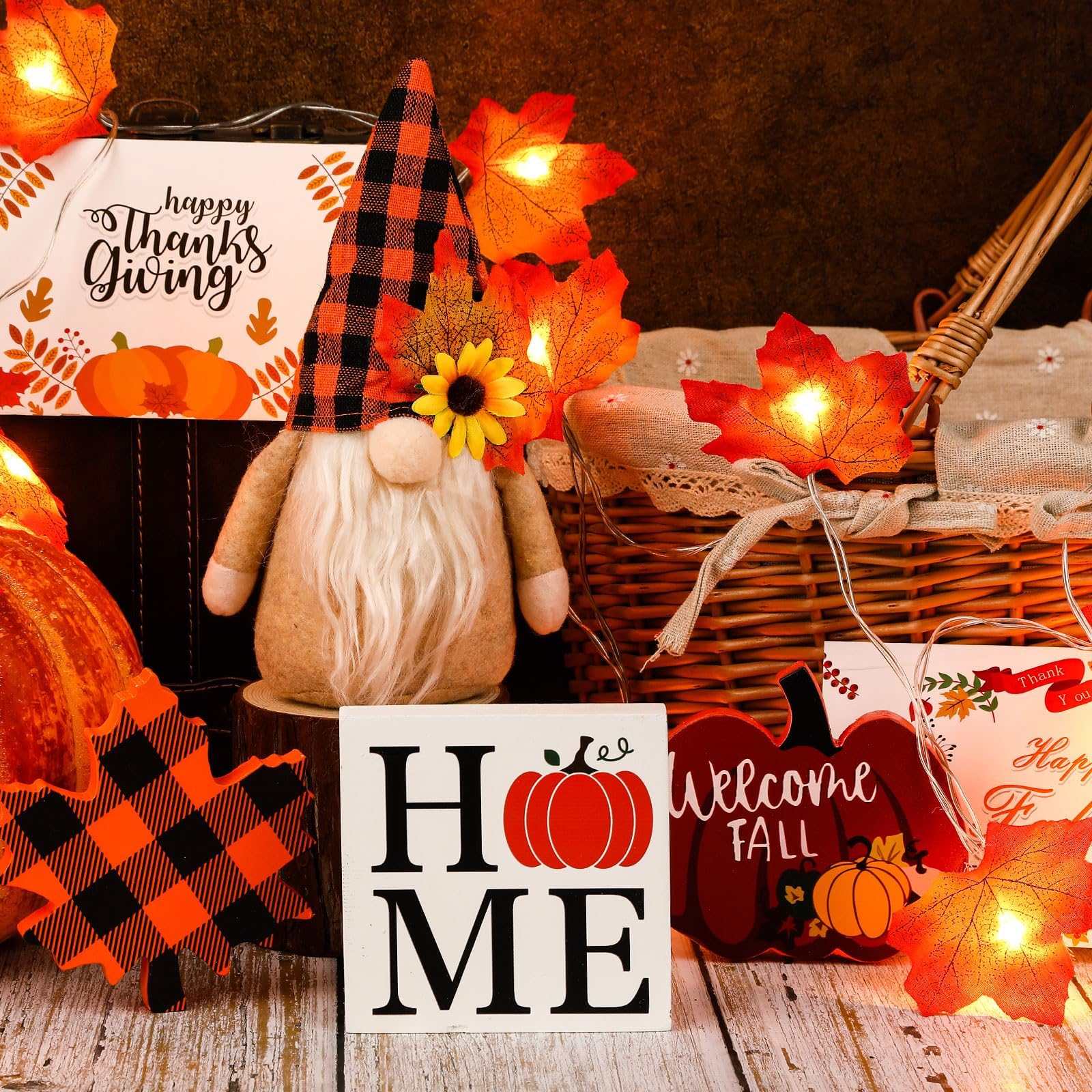 Fall Gnome Tiered Tray Decorations Set Farmhouse Pumpkin Decor Autumn