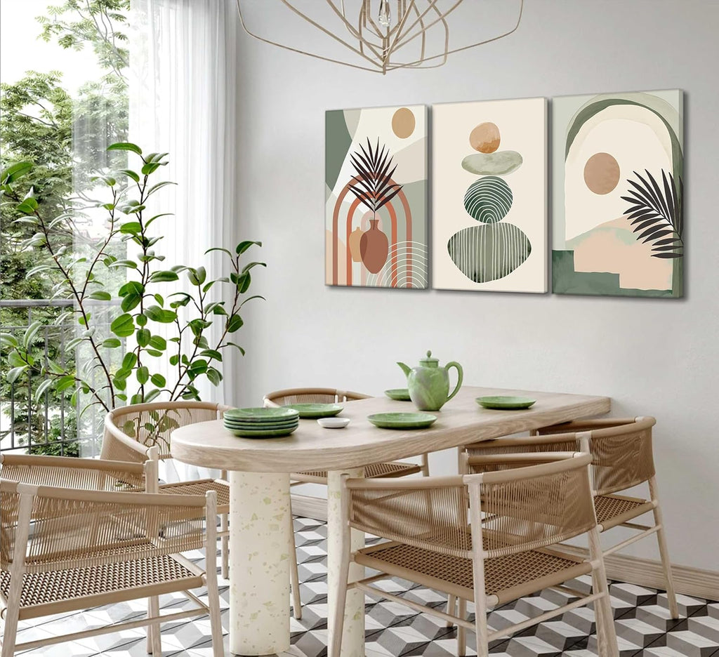 Boho Abstract Canvas Wall Art, Framed 12 x 16 Inch, Set of 3