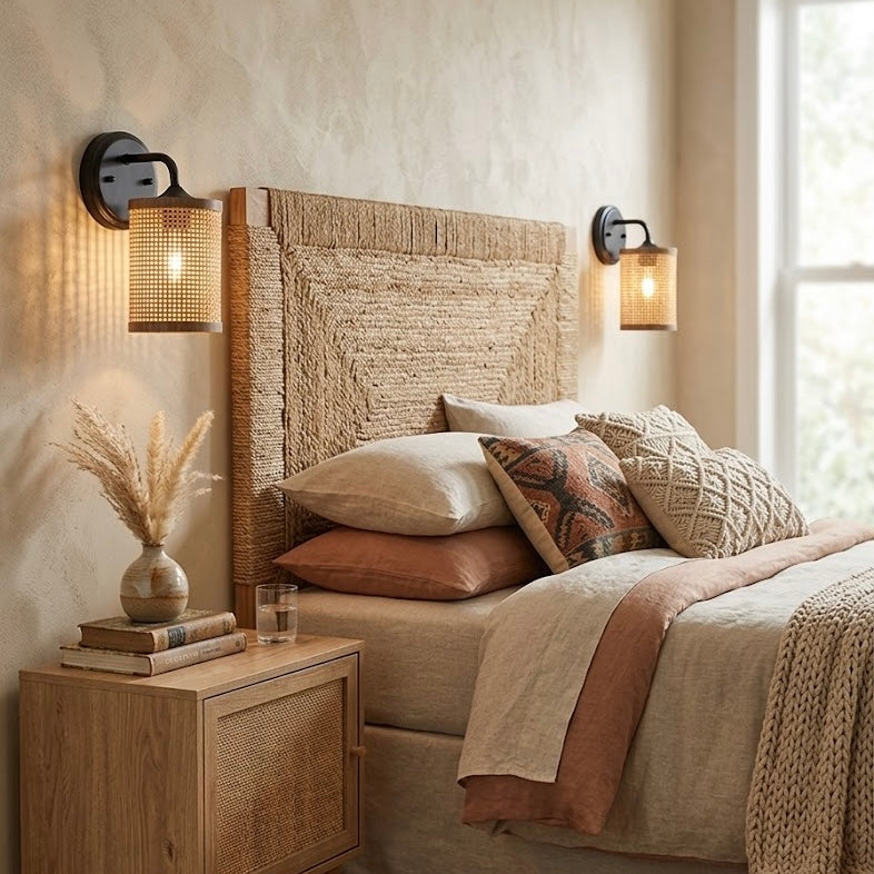 Reef Single Lights Wall Sconce With Natural Rattan Shade Rustic Wicker