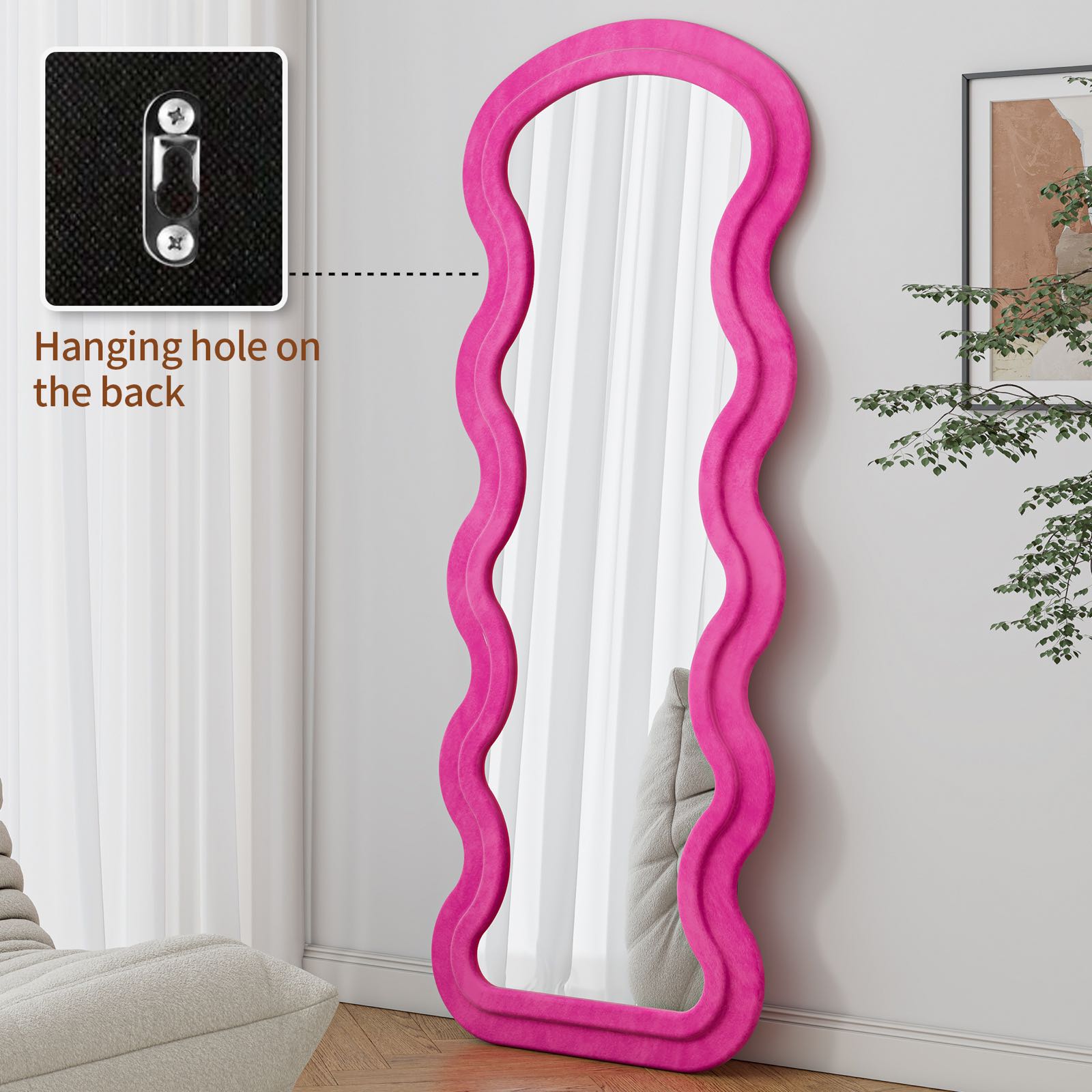 Flannel Full Length Wave Rose Floor Mirror For Bedroom Living Room Han