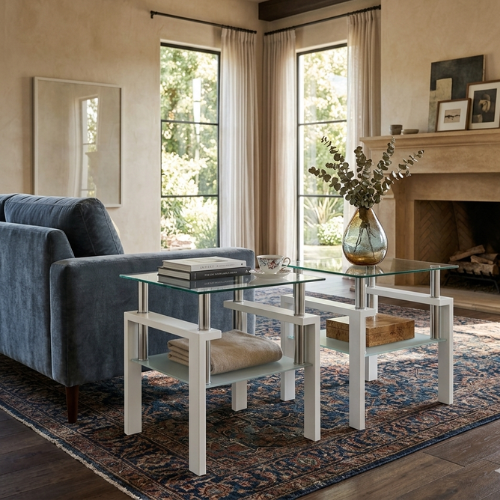 Tempered Glass Coffee Table Set | Square Design