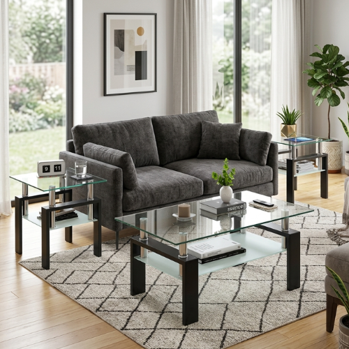 Modern Glass Coffee Table Set | Square Design