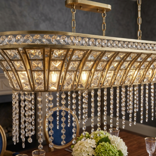 Modern Champagne Gold  Chandelier | Oval Crystal Design