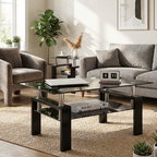 Square Tempered Glass Coffee Table Set | Lift-Top Design