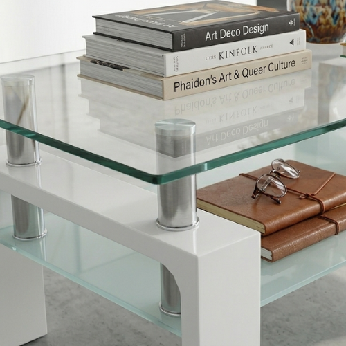 Modern White Glass Coffee Table | Rectangular Design