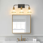 23in Modern 3-Light Vanity Wall Sconce - Black And Gold Bathroom Light