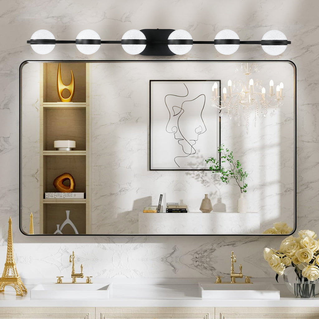 43in Black Minimalist LED Bathroom Vanity Light With Crystal Sand Acry