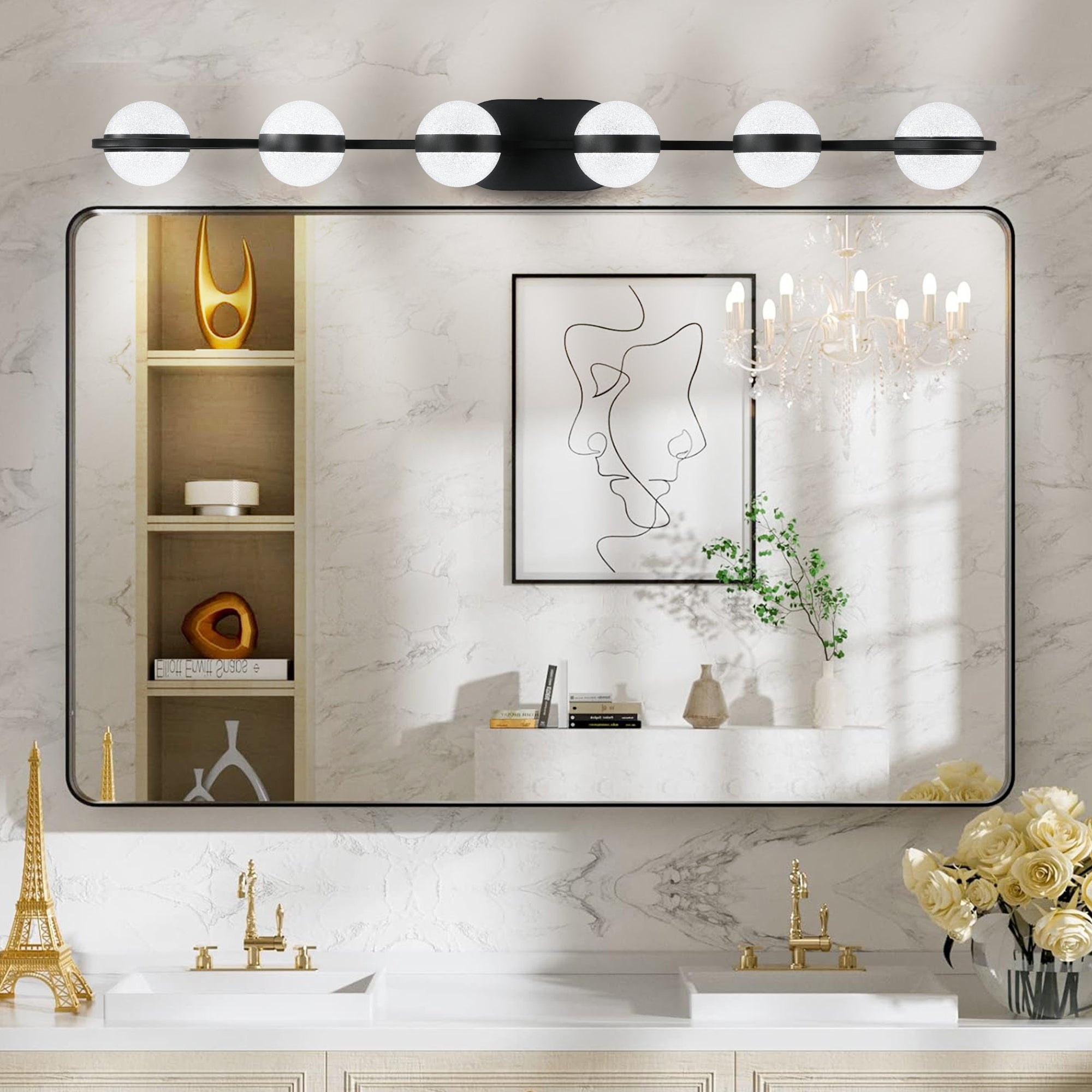 43in Black Minimalist LED Bathroom Vanity Light With Crystal Sand Acry