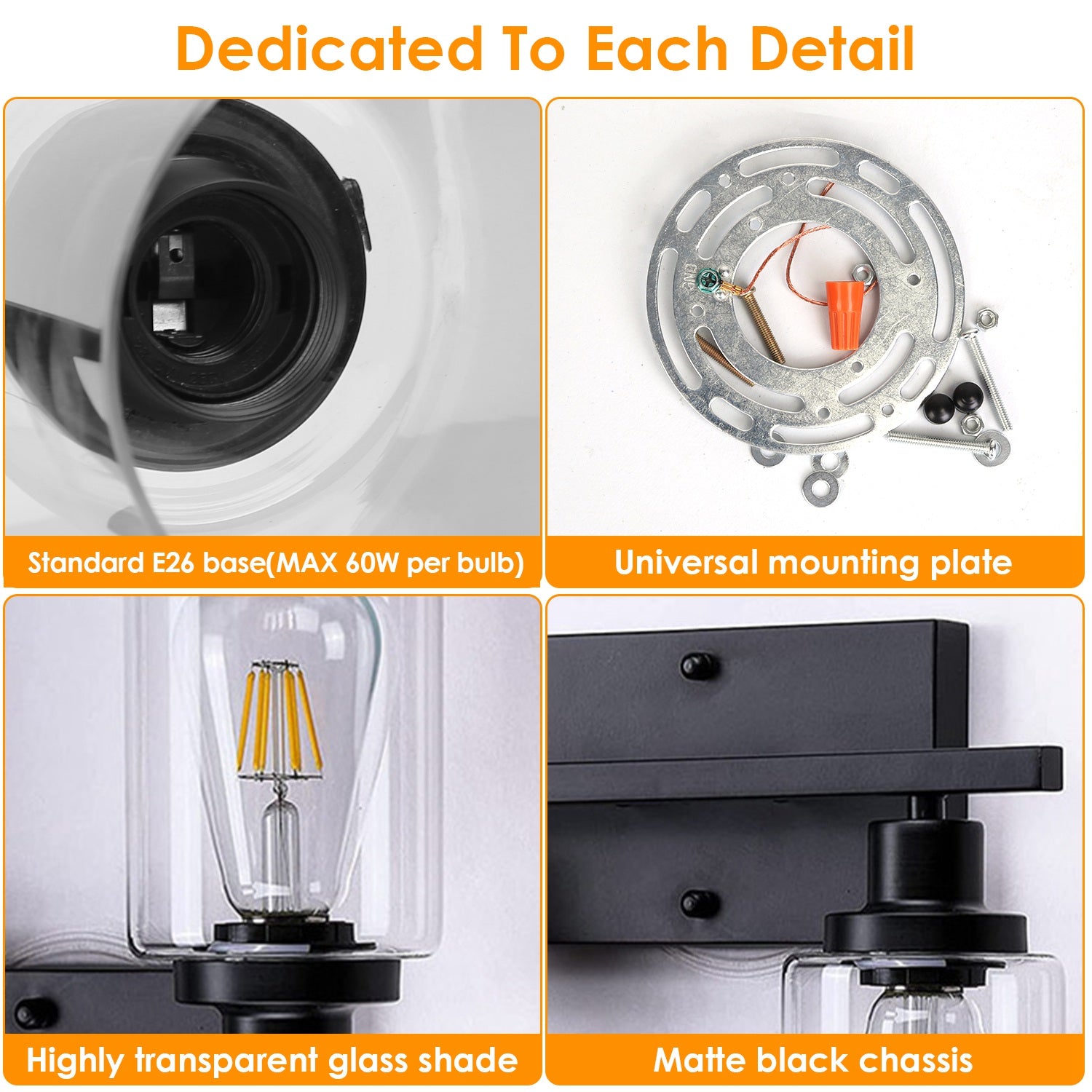 1Pc 3-Light Wall Sconce Lighting With Clear Glass Shade Bathroom Vanit