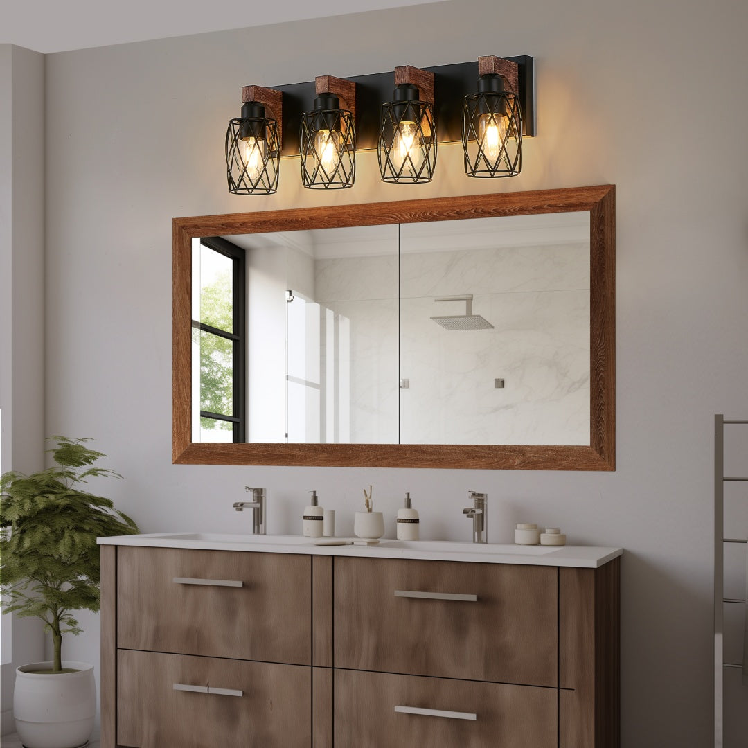 24 Industrial Vintage 4-Light Wall Sconce - Black Cage Wall Lighting F