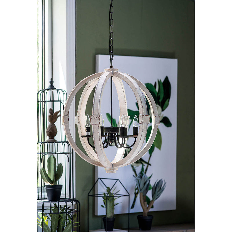 6-Light Wood Chandelier | Adjustable Chain Lighting