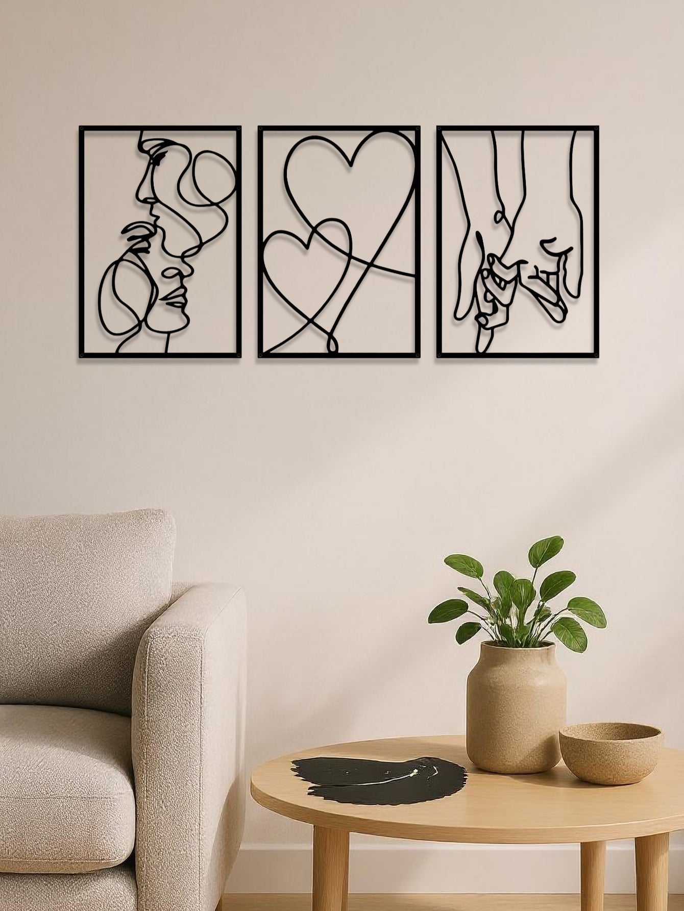 3 Piece Romantic Metal Wall Art Set Minimalist Couple Silhouette For L