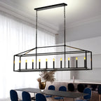 10 Lights Farmhouse Black Chandelier Rectangular Linear Pendant Lighti