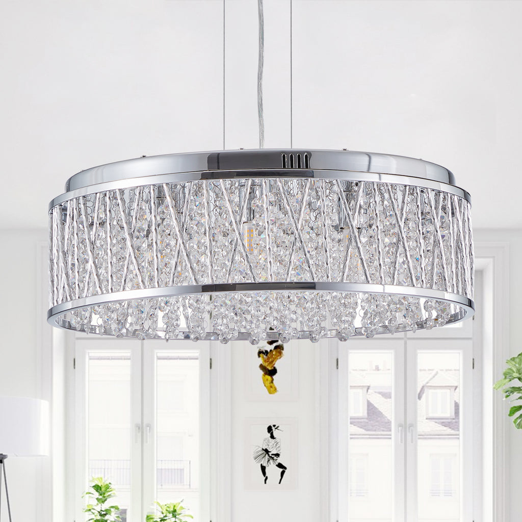 Modern Crystal Chandelier 19 Inches Aluminum Iron Round Ceiling Light