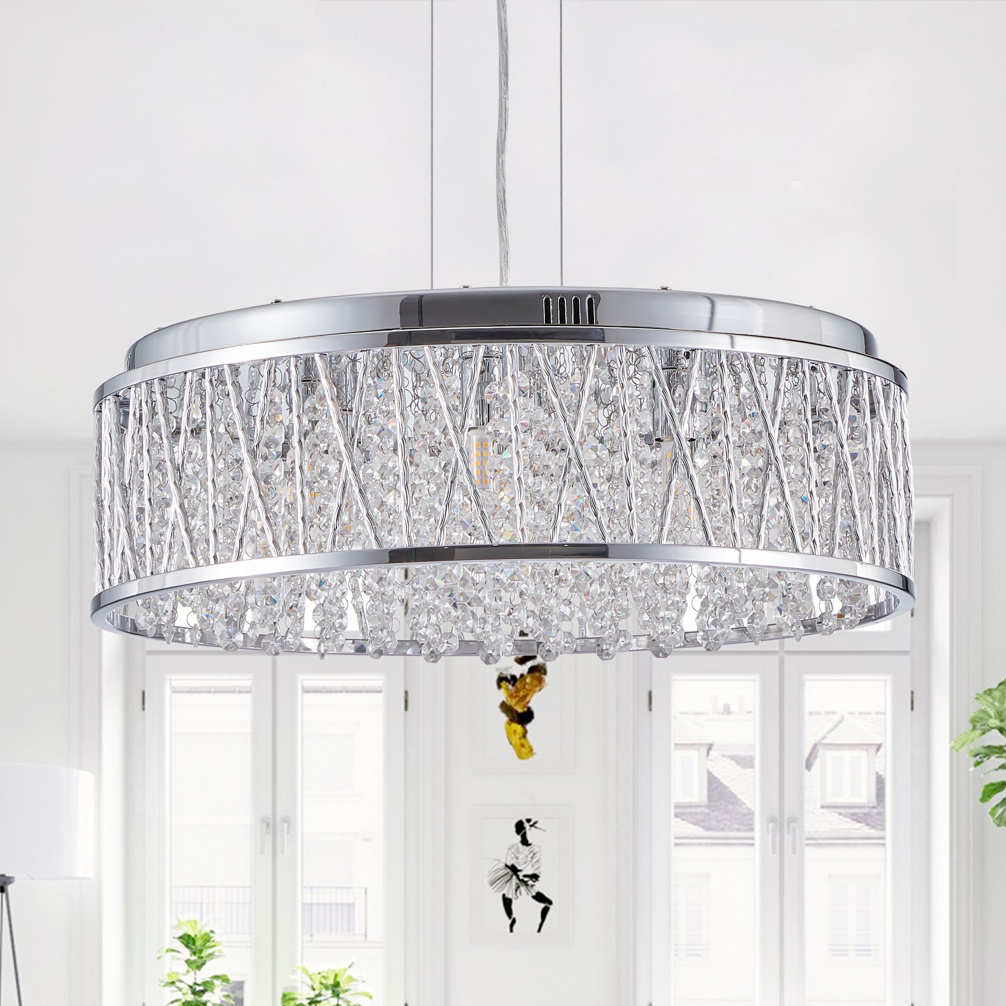 Modern Crystal Chandelier 19 Inches Aluminum Iron Round Ceiling Light