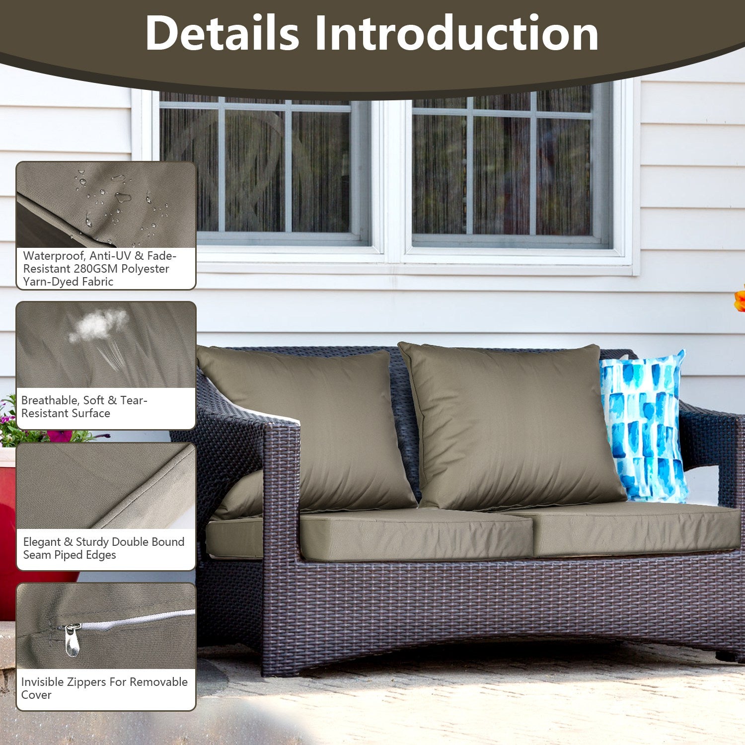 Outdoor Seat Cushion Set Waterproof Patio Furniture Cushion And Back P