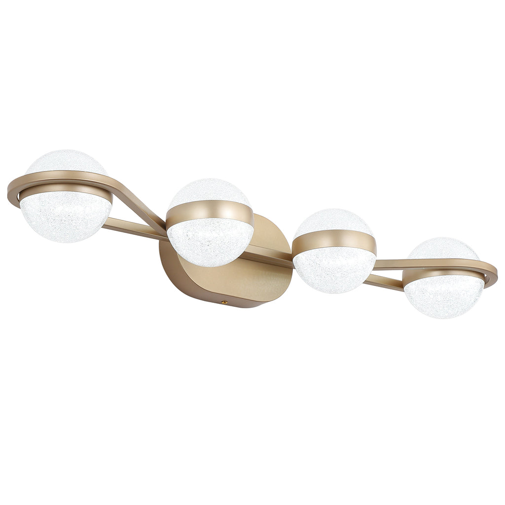 28in Golden Minimalist LED Bathroom Vanity Light With Crystal Sand Acr