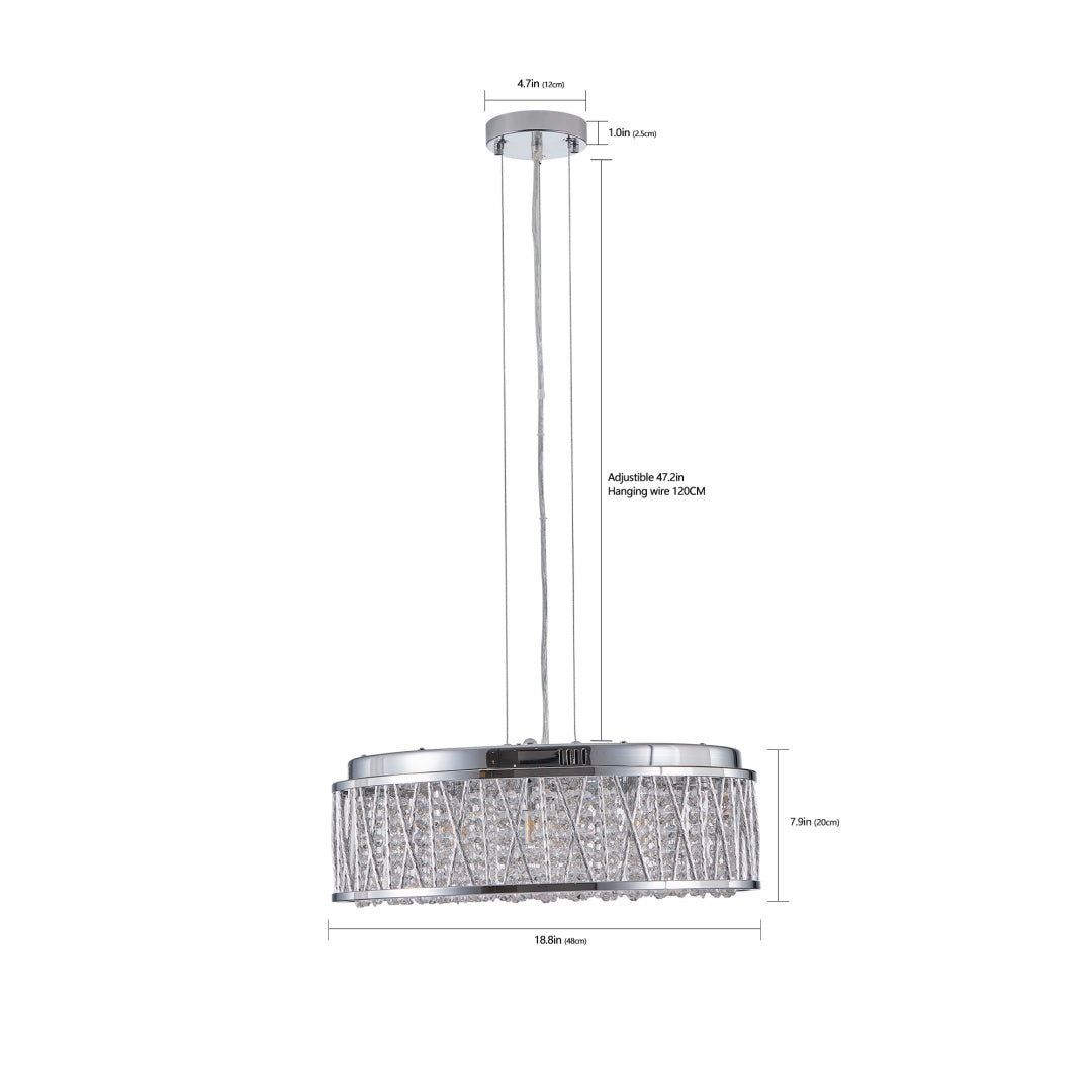 Modern Crystal Chandelier 19 Inches Aluminum Iron Round Ceiling Light