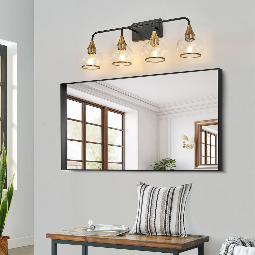 31 Modern 4-Light Vanity Wall Sconce - Black And Gold Bathroom Light F
