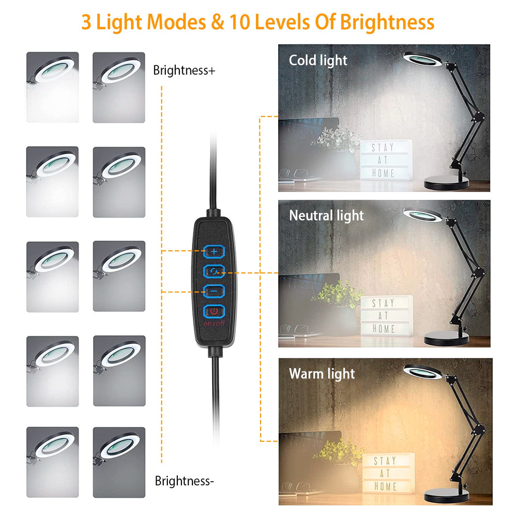 1Pack 2 In 1 LED Magnifier Desk Lamp 8x Magnifying Glass With Light Sw