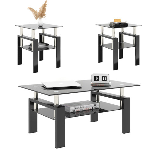 Square Tempered Glass Coffee Table Set | Lift-Top Design