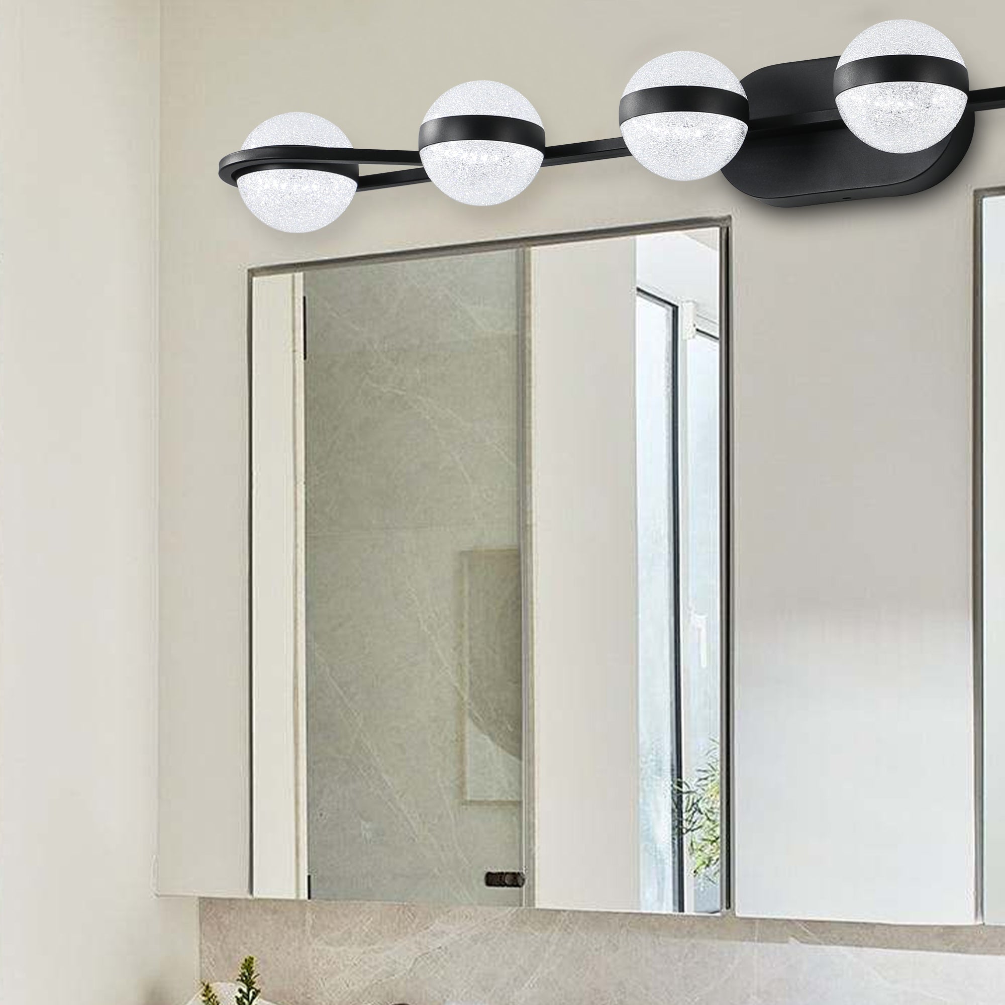 43in Black Minimalist LED Bathroom Vanity Light With Crystal Sand Acry