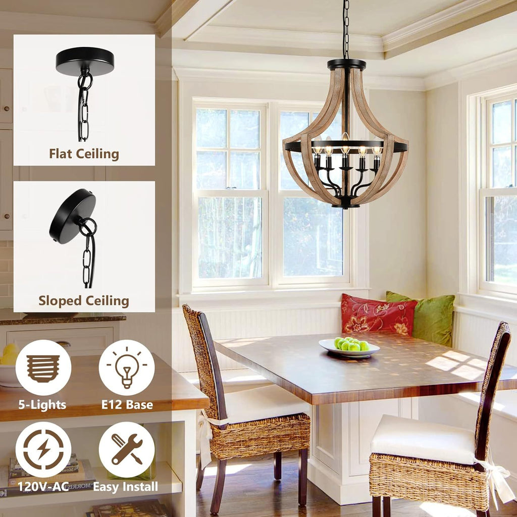 Modern Solid Wood Chandelier | Adjustable Hanging