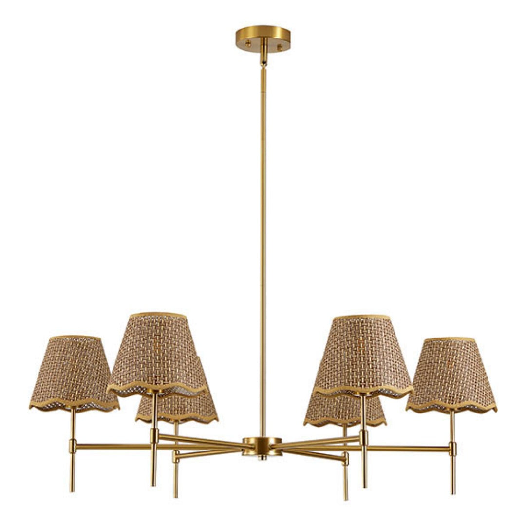 Boho Rattan Chandelier 6-Lights Rustic Industrial Pendant Light Large