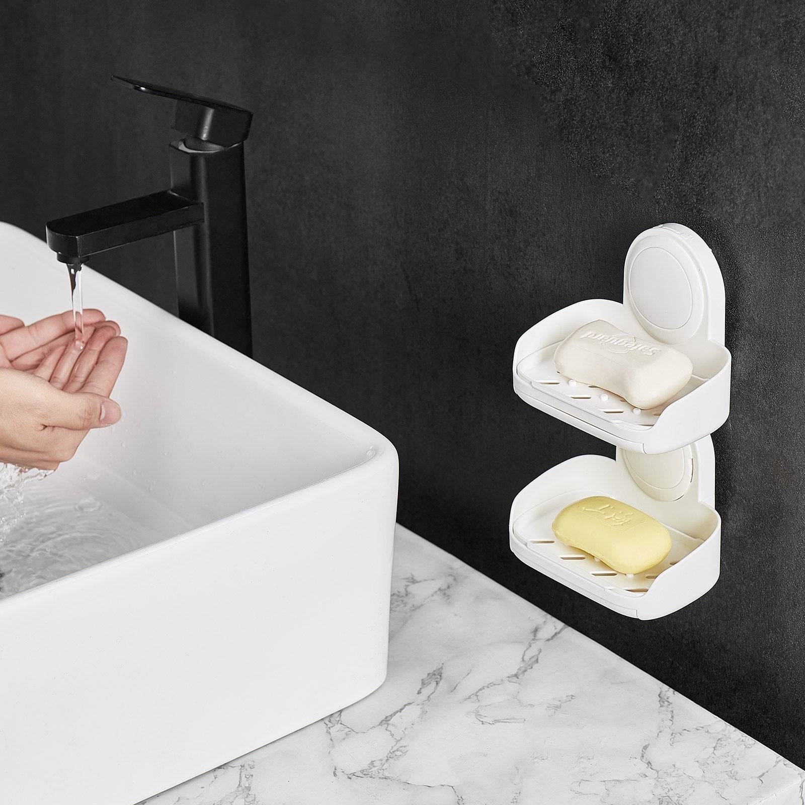 Suction Cup Soap Dish With Double Layer Holder With Drain Tray For Sho