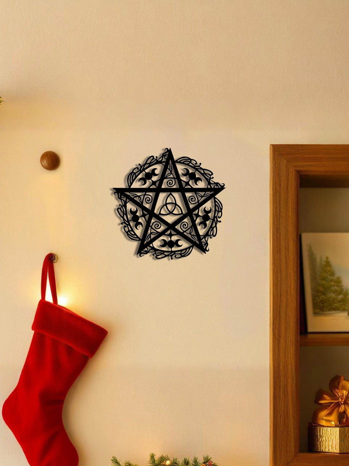 Pentagram Triple Moon Iron Wall Art Unique Metal Decor Sculpture Trend
