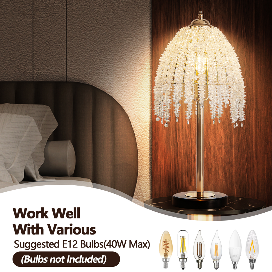 19inch H Elegant Crystal Table Lamp Vintage Waterfall Design With Crys