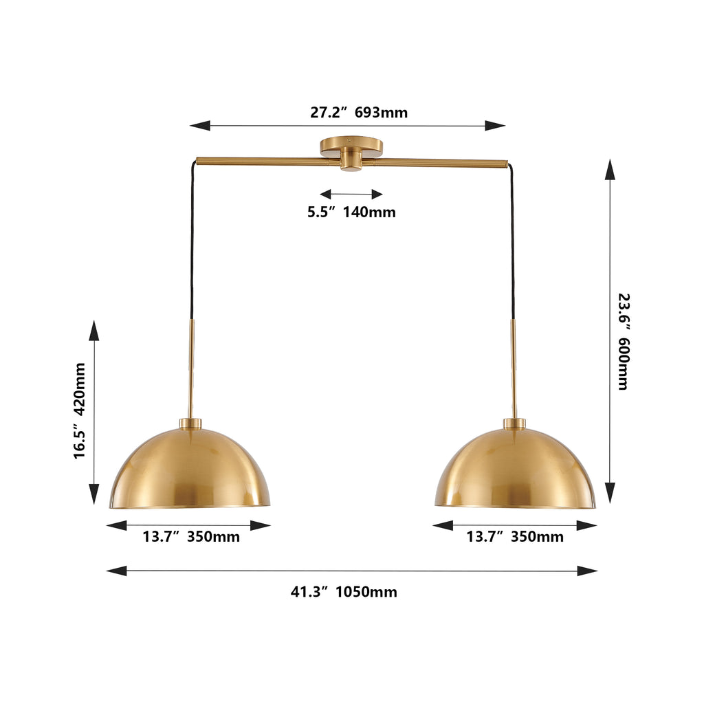 41inch Industrial Modern Copper Color Double Pendant Light Adjustable