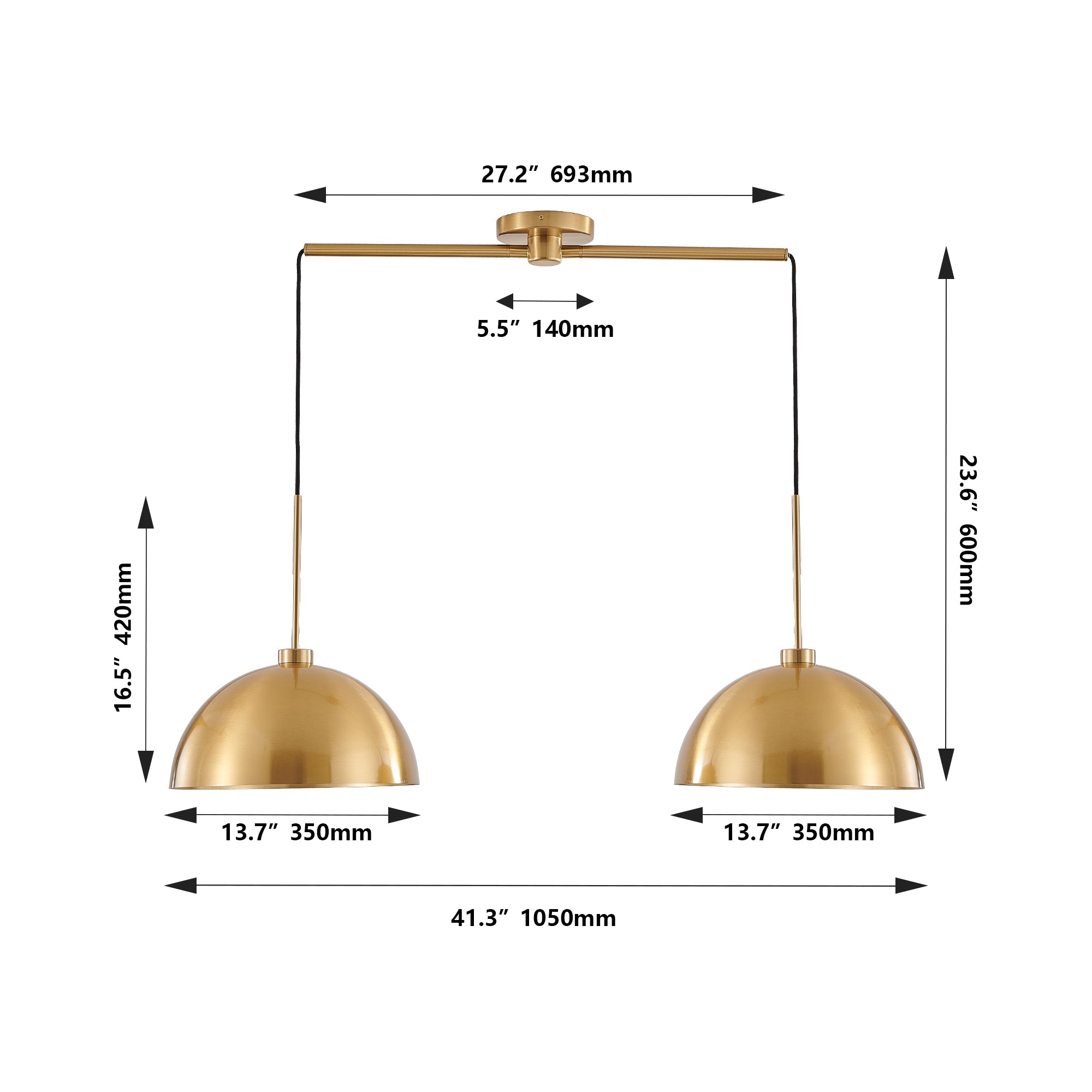 41inch Industrial Modern Copper Color Double Pendant Light Adjustable
