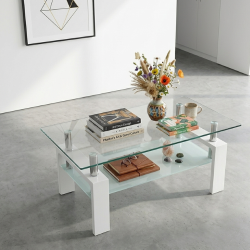 Modern White Glass Coffee Table | Rectangular Design