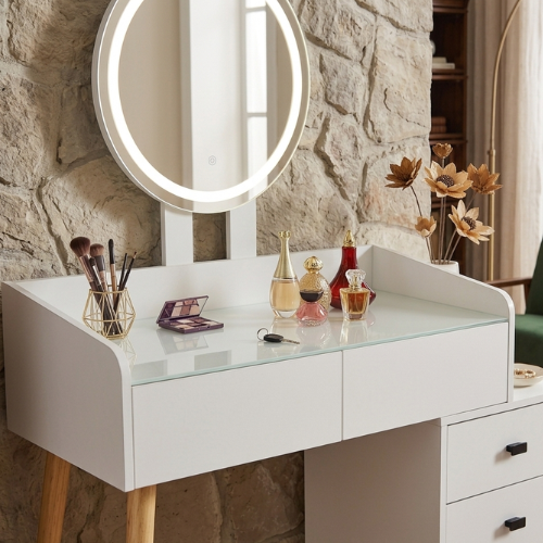 LED Glass Dressing Table Set | Extendable Side Design